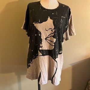Graphic vintage T-Shirt Afro Lady Tongue Out Black & Tan - size M